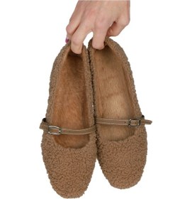 Resim Kadın Şık Peluş Ev Ayakkabısı Babet Panduf - Vizon 