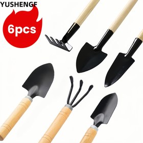Resim 6 Parça Mini Bahçe Alet Seti, Sebze Yetiştirme, Toprak Gevşetme, Saksı Düzenleme ve Küçük Kürekler İçin Uygun Ahşap El Aletleri - Ev Kullanımı için Küçük Bahçıvanlık Takımı 
