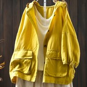 Resim Kadınlar İçin Şık Kapüşonlu Blazer - Hardal Sarısı, Yapısal Esnemez Kumaş, Ofis ve Günlük Kullanım için Her Mevsim Ceket, Kolay Çamaşır Makinesi Yıkanabilir Dış Giyim, Çok Amaçlı Katmanlama, Klasik Siluet, Parlak Bitiş, Moda Tutkunları İçin Şık Mont 