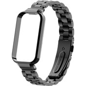 Resim Fastbuy Redmi Band 3/xiaomi Band 9 İçin Aktif Saat Çerçevesi Entegre Üç Boncuk Metal Band Siyah 