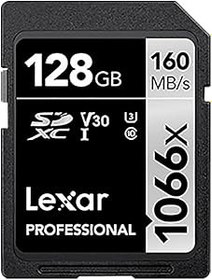 Resim Lexar Profesyonel 1066x 128GB SDXC UHS-I Kart Gümüş Serisi, 160MB/s'ye Kadar Okuma, DSLR ve Aynasız Kameralar için (LSD1066128G-BNNNU) 