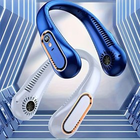 Resim USB Şarj Edilebilir Taşınabilir Boyun Fanı, 1200mAh Pil Gücünde Bıçaksız Soğutma Fanı, 5 Hızlı Giyilebilir Eller Serbest Kişisel Fan, 360°C Soğutma Hava Akışı Asılabilir Boyun Fanı, Giyilebilir Boyun Fanı | Rahat Giyilebilir | Pürüzsüz Bitişli Fan, Taşınabilir Fan 