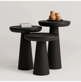 Resim Simillo Home & Living Siyah Ahşap 3’lü Set Fitilli Mantar Yan Sehpa Modern Siyah Renk Fiskos 