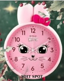 Resim Gülen Kedi Figürlü Pembe Çocuk Duvar Saati Pembe 