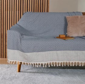Resim Buldan İşi Kaymaz Pamuklu Koltuk Örtüsü 170x210 Cm Koltuk Şalı Çekyat Kanepe Örtüsü (Petrol) 