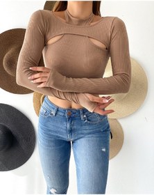 Resim ÇEÇİM Kahverengi Kadın Bolero Crop Bluz Zyn-58319 