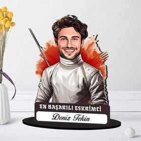 Resim Kişiye Özel Erkek Eskrimciye Hediye Karikatürlü Biblo 