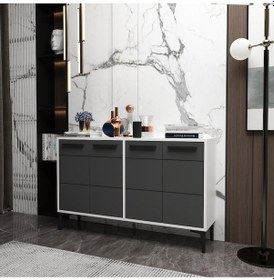 Resim Marden Konsol Tv Sehpası Tv Ünitesi Beyaz Gövde Antrasit Kapak 