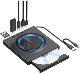 Resim Harici DVD-RW CD/DVD Sürücü - USB-C/3.0, USB Hub ve SD Kart Girişli, Slim Taşınabilir 