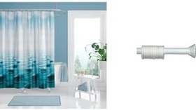 Resim Banyo Duş Perdesi 5075 120x200 Perde Borusu Askı Aparatı 90x130 Hediyeli 