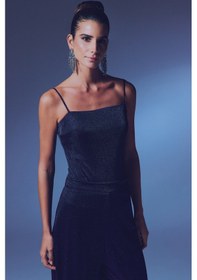 Resim Sateen Simli İp Askılı Bodysuit - Lacivert-135299 Lacivert 