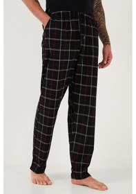 Resim Buratti Pamuklu Regular Fit Normal Bel Düz Paça Cepli Erkek Pijama Altı 6574003 Siyah-Bordo 