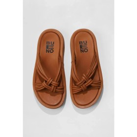 Resim Bueno Shoes Taba Deri Kadın Dolgu Topuklu Terlik 