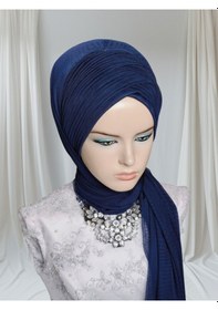Resim Tunahazırturban Lacivert Sevda Şal Model Hazır Duvak Hazır Şal Hazır Türban Lacivert 