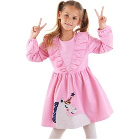 Resim Denokids Simli Unicorn Kız Çocuk Pembe Elbise Çok Renkli 