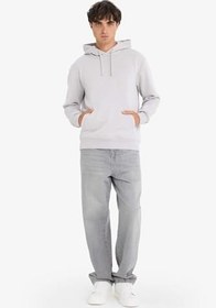 Resim DeFacto Regular Fit Kapüşonlu Kanguru Cepli İçi Yumuşak Tüylü Basic Düz Sweatshirt 