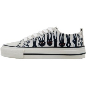 Resim Dogo Kadın Vegan Beyaz Sneakers - Line of Rabbits Tasarım 