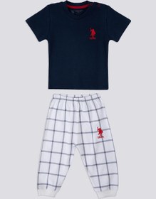 Resim U.S. Polo Assn. Square Pattern Lacivert Bebek Tshirt Takım 