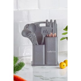 Resim Valletta Nairobi Isıya Dayanıklı Silikon Yanmaz Yapışmaz Standlı 12 Parça Servis Seti Gri 