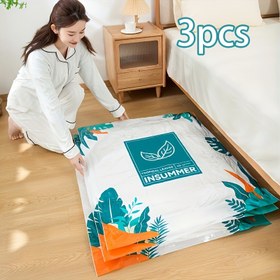 Resim 3 Adet KALP YAPRAKLARI Vakumlu Saklama Çantaları, Tropikal Yaprak Tasarımlı Plastik Yer Tasarruflu Çantalar Yorganlar, Battaniyeler, Yatak Takımları, Giysiler İçin - Güç Gerektirmez, Diğer (Aksesuar Düzenleyiciler) 