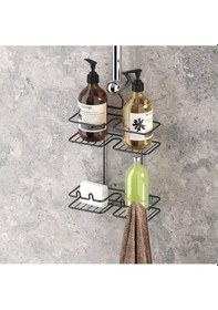 Resim Tekno Tel Bk-067 Asmalı 2 Katlı Düz Banyo Duş Rafı Siyah 