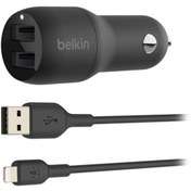 Resim Çift USB Siyah 24W Hızlı Araç Şarj Cihazı + Apple Lightning Kablo 