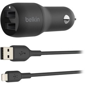 Resim Çift USB Siyah 24W Hızlı Araç Şarj Cihazı + Apple Lightning Kablo 