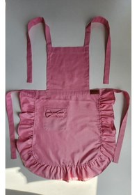 Resim Keten Fırfırlı Bohem Mutfak Önlüğü Pembe 