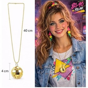 Resim Retro Disko Topu Şekilli 80&amp 39 Ler 90&amp 39 Lar Altın Renk Plastik Kolye - Grsy-764262 