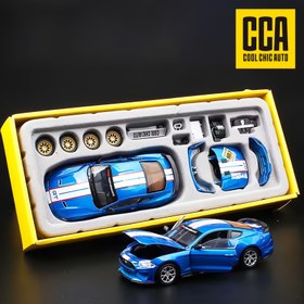 Resim 1 set CCA1:42 Ford Mustang GT2018 mavi klasik araba modeli DIY yapılabilir, kapı açılabilir, aksesuarlarla değiştirilebilir, koleksiyonluk model süs oyuncaklar Halloween Noel hediyesi 