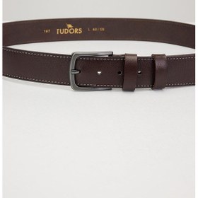 Resim Tudors Erkek %100 Hakiki Deri 4 Cm Spor Kahverengi Kemer-30073 