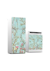 Resim Buzdolabı Ve Bulaşık Makinası Beyaz Eşya Sticker Kaplama Küçük Çiçekler Ağaç 