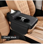 Resim Xuweiwei Siyah Araç Kolçak Minderi Bardak Tutuculu Dayanıklı Pu Deri Sürüş Kolçağı Depolama 