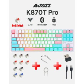 Resim CoverZone Ajazz K870T Pro Kablosuz Hot Swap Mekanik Oyun Klavyesi Rgb - 10 Adet Switch, Tuş ve Switch Sökme Aparatı Hediyeli - Beyaz Red Switch 
