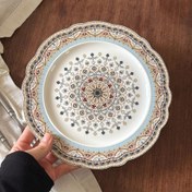 Resim 1 adet Bohem Tarzı Seramik Yuvarlak Tabak, 9 İnç Avrupa Retro Batı Tarzı, İtalyan Makarna Tabak, Tatlı Tabak, Kek Tabak, Biftek Tabak, Modern Seramik Mutfak ve Restoran Dekorasyonu için 