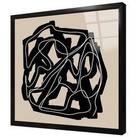 Resim Siyah Krem Soyut Çerçeveli Cam Tablo-173560 