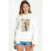 Resim Qivi Basketbolcu Spor Baskılı Beyaz Kadın Örme Kapşonlu Sweatshirt Uzun Kol 