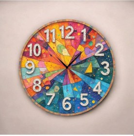 Resim Renkli Baskı Desenli Sayılı Hediyelik Ahşap Sessiz Tablo Duvar Saati 33 Renkli 