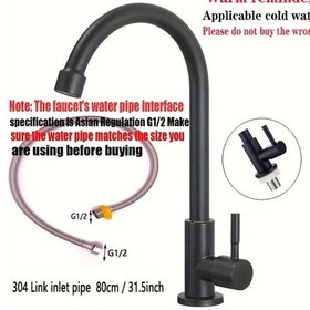 Resim Xuweiwei Cold Water Black + 31.5inch Tube Paslanmaz Çelik Fırçalı Mutfak Bataryası Soğuk Su Musluğu 