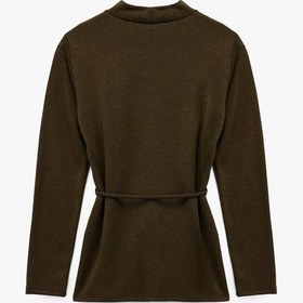 Resim Koton Slim Fit Uzun Kollu Hafif Dik Yaka Kemerli Tişört Haki 6wak50357ek Haki 