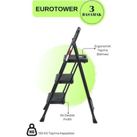 Resim Eurotower 3 Basamak Özel Tasarım Geniş Basamaklı Siyah Merdiven 3+1 