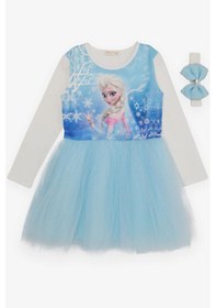 Resim Babely Kız Çocuk Uzun Kollu Elbise Karlar Kraliçesi Elsa 5-10 Yaş, Mavi Mavi 