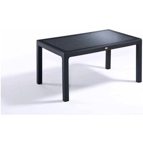 Resim Camlı Siyah 90x150 Cm Rattan Bahçe Balkon Masası Siyah 