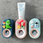 Resim Kolay Kurulumlu Dinozor Karikatür Diş Macunu Dağıtıcısı - Matkap Gerektirmeyen Duvara Montaj, Otomatik Sıkma Tutucu Banyo Aksesuarları için 