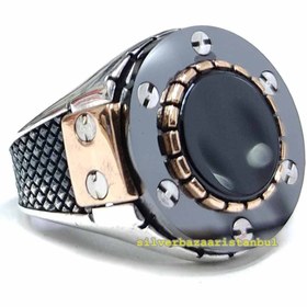 Resim Smooth 925 Sterling Silver Black Onyx Stone Mens Ring - US: 9 / 60 mm / Turk: 20 