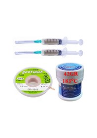 Resim Krem Lehim Kimei Uyumlu Solder Paste 183 C 42g Flux Lehim Toplama Cp-1515 Lehim Emme Teli 1,5 Mm Set 