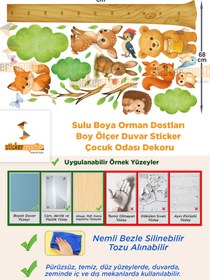 Resim Sulu Boya Orman Dostları XL Boy Ölçer Duvar Sticker - Çocuk Odası Dekoru - 114x70 cm / Renkli / Orman Hayvanları Temalı 