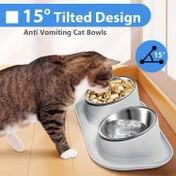 Resim Yükseltilmiş Kedi Kabı, Yemek ve Su için Boyun Koruyucu İç Çift Paslanmaz Şamdanlar Kaydırak Tabanlı, 3 Renk 