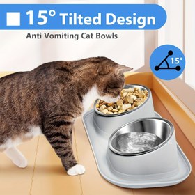 Resim Yükseltilmiş Kedi Kabı, Yemek ve Su için Boyun Koruyucu İç Çift Paslanmaz Şamdanlar Kaydırak Tabanlı, 3 Renk 