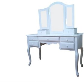 Resim Evimeaksesuar Lükens Ayaklı 7 Çekmeceli Makyaj Masası Aynalı Lake Beyaz Boyalı 